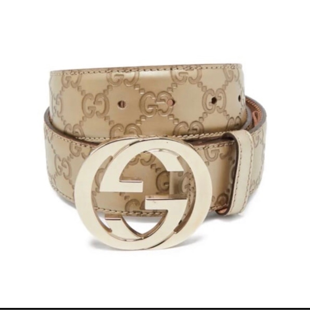 Gucci Guccissima Interlocking G Gold Brown Leather Belt Authentic Italy Luxury